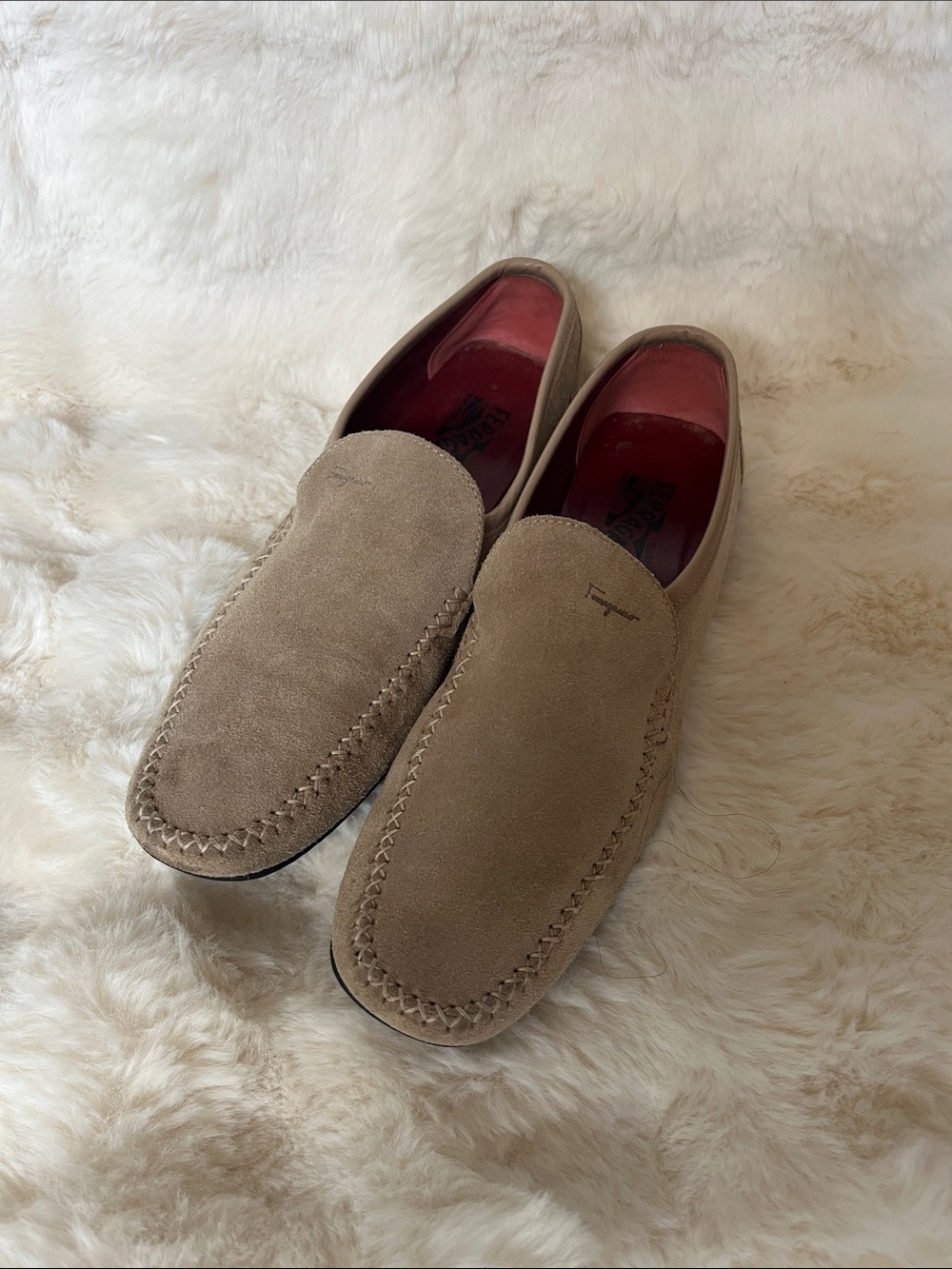 Salvatore Ferragamo Beige Suede Moccasin Loafers size 9 - Picture 1 of 8